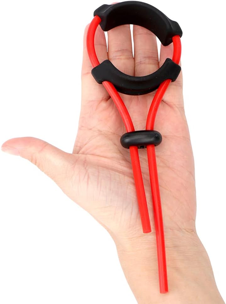 Adjustable Black and Red Penis Ring - Silicone Cock Rope - Cock Ring for Male Delayed Ejaculation