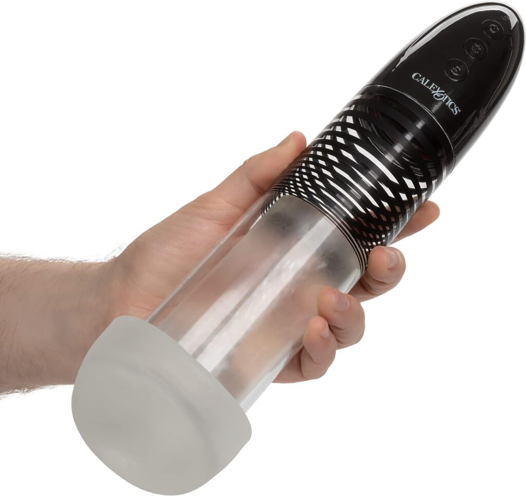 CalExotics Optimum Series Automatic Smart Pump – Male Enhancement Penis Pump with Silicone Stroker Sleeve – Male Masturbation Sex Toys for Men – Clear