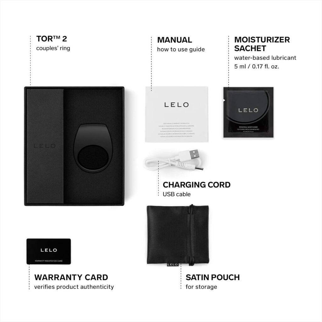 LELO TOR 2 Intimate Vibrating Cock Ring, Reusable Sex Toys for Couples, Love-Ring with 29 mm / 1.1 in in diameter for More Bedroom Fun, Black
