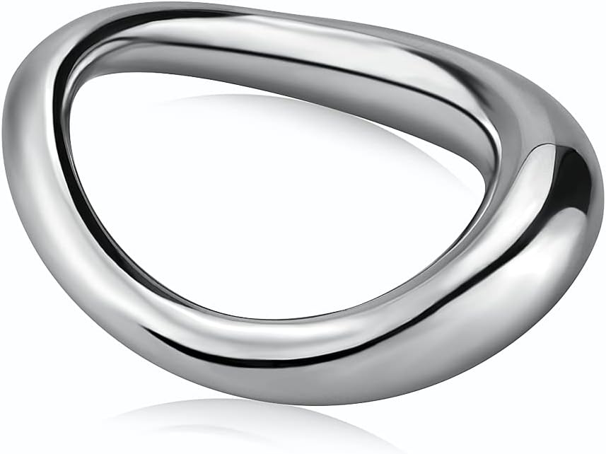 Male Penis Cock Ring Smooth Arc Ring Delay Ring Stainless Steel Scrotum Ball Stretcher Weights Pleasure Enhancing Sex Toys Romi (2.2 Inch)