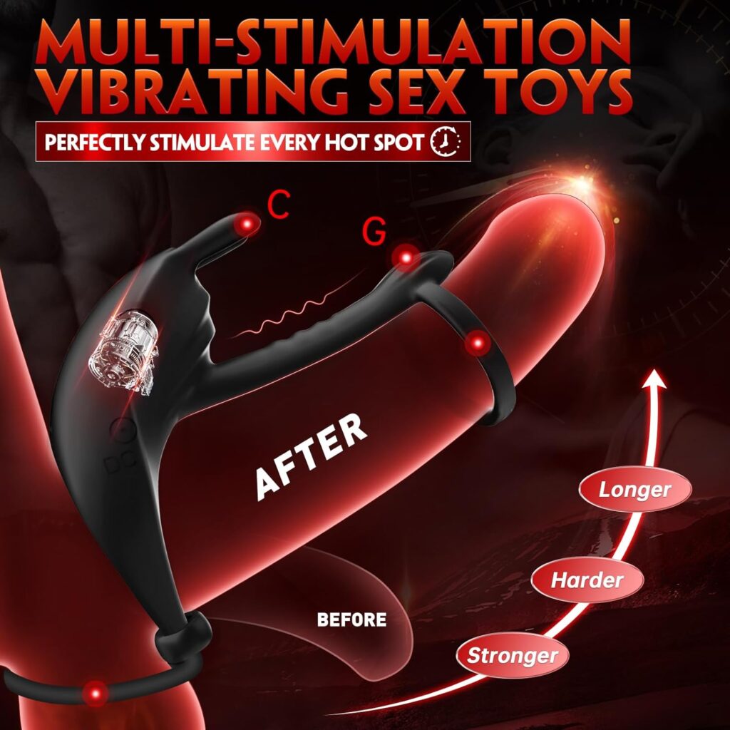 Male Sex Toys for Men Vibrating Cock Ring with 2 Penis Ring Penis Sleeve Mens Sex Toys for Couples G Spot Vibrator Clitoral Stimulator Adult Sex Toys  Games with 7 Vibrations Adjustable Size