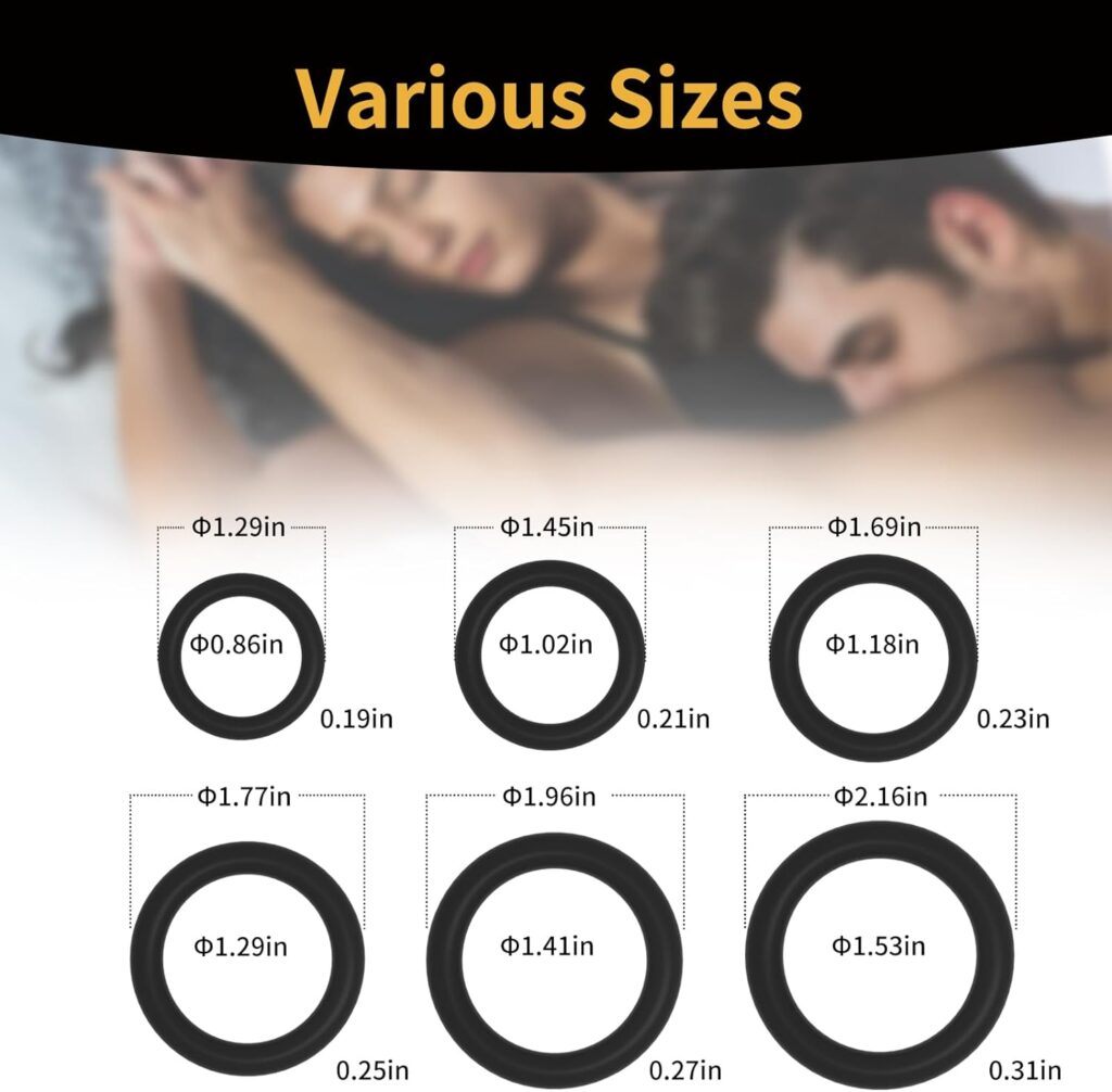 Silicone Cock Penis Rings Set with 6 Different Sizes for Erection Enhancing, Long Lasting Stronger Strechy Adult Sex Toys for Men or Couple