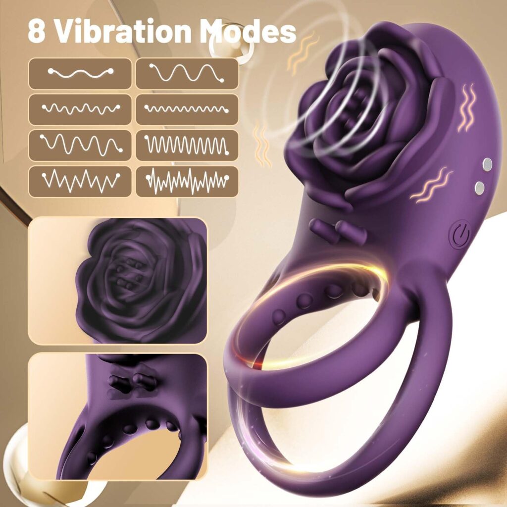 Vibrating Cock Ring Adult Sex Toys for Men, Silicone Penis Ring with Rose Clitoral Vibrator Couples Sex Toys, 8 Vibrations Adult Male Sex Toy Remote Control Vibrators for Men Female Couple Pleasure