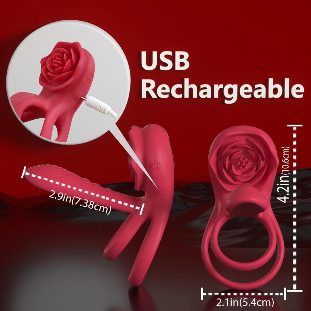 Vibrating Cock Ring Penis Sleeve with Rose Clitoral Stimulator, Penis Ring Vibrator Couples Adult Sex Toys for Men Women, Male Female Couple Sex Toy with G Spot Clitoris Vibrator