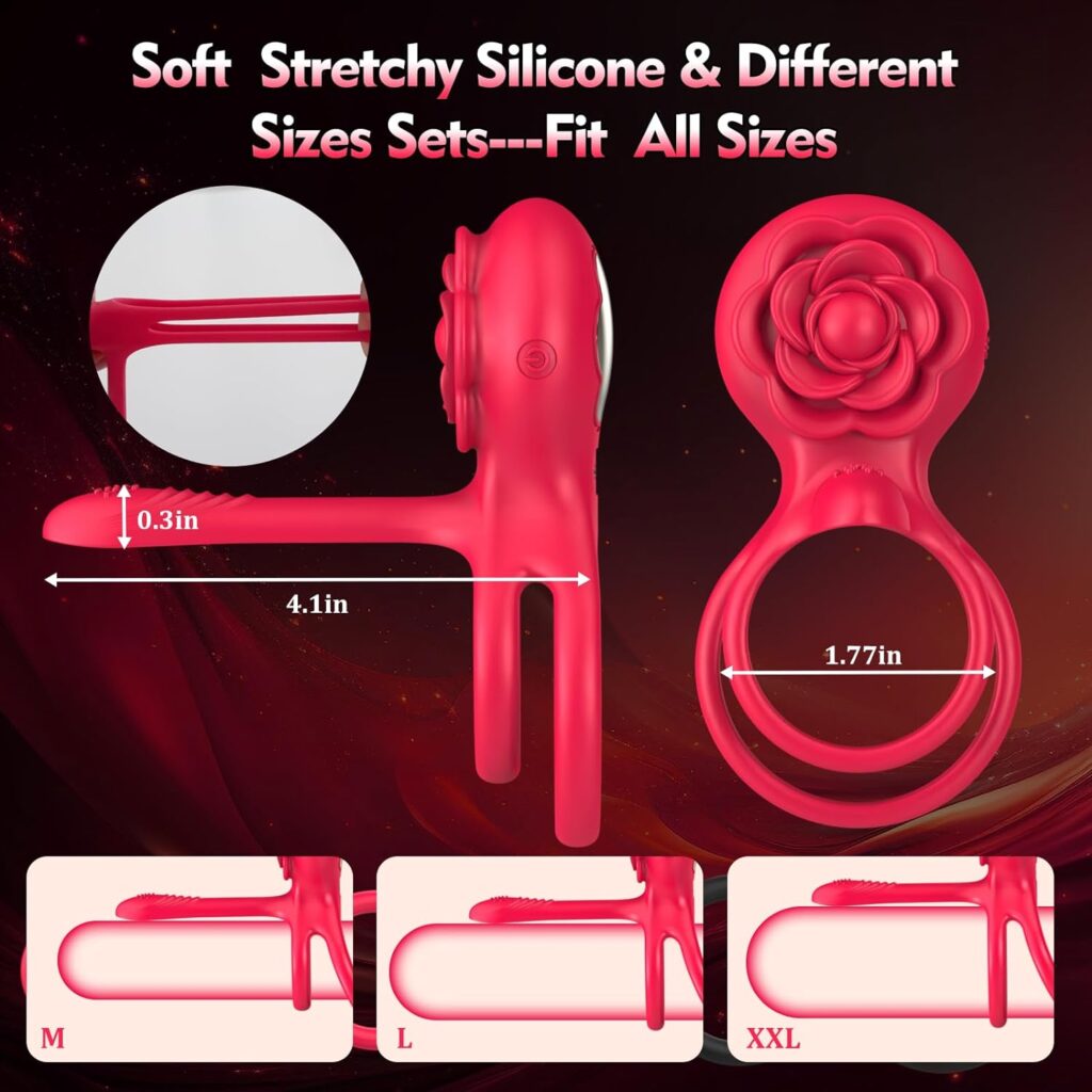 Vibrating Cock Ring Sex Toys - Double Penis Rings Adult Rose Toy with 10 Vibration Modes  6 Extra Sex Rings, Penis Vibrator G-spot Clitoral Stimulator for Men Couple Longer Harder Stronger Erection