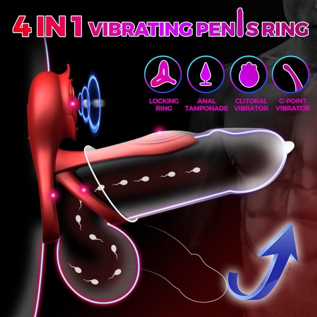 Vibrating Cock Ring Sex Toys for Men, YOLOSEKS 4 in 1 Penis Ring Vibrator with Remote Control, Clitoral Stimulator with 10 Vibration Modes for Women, Couples Vibrator for Adult Sex Toys  Games