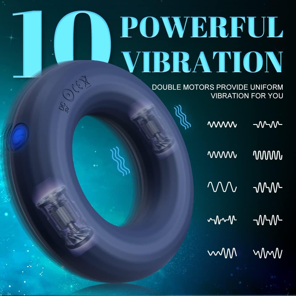 Vibrating Cock Ring with Uniqe O-Shape Design, Silicone Penis Rings Vibrator with 10 Vibration Modes, Double Motors Mens Vibrator for Stronger Erection Stimulating Adult Sex Toys for Men
