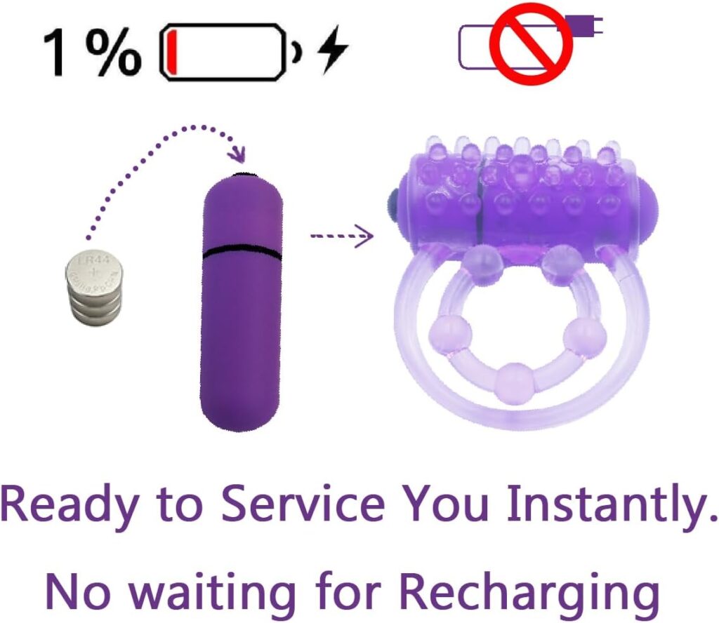 Vibrating Cock Rings with Bullet Vibrator,Atukiree Clitoris Stimulator with 7 Vibrations,Adult Sex Toys Set for Couples,Men,Women,5 Penis Rings with Batteries Included,Purple