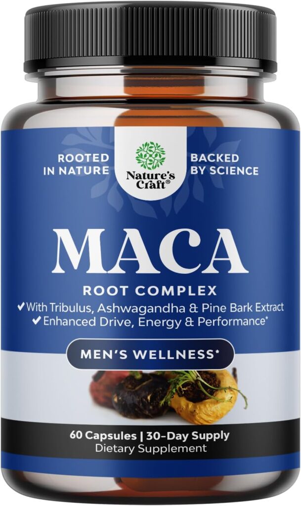 Black Maca Root Capsules for Men - Herbal Enhancement Supplement for Men with Siberian Ginseng Ashwagandha and Black Maca Root for Men - Invigorating Drive Mood  Energy Booster for Men (30 Servings)