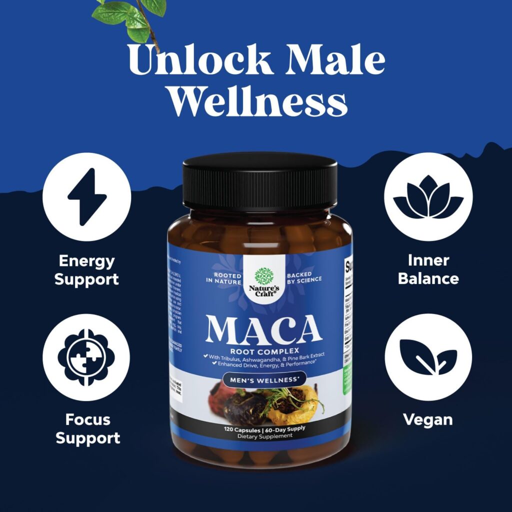 Black Maca Root Capsules for Men - Herbal Enhancement Supplement for Men with Siberian Ginseng Ashwagandha and Black Maca Root for Men - Invigorating Drive Mood  Energy Booster for Men (30 Servings)