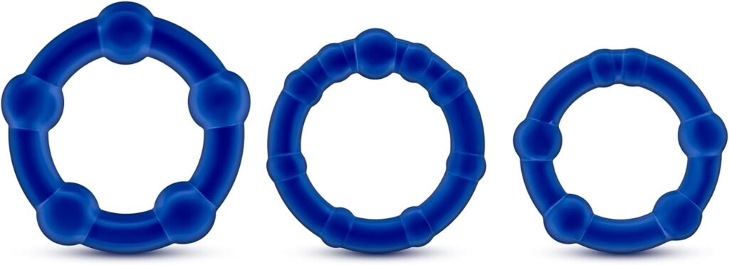 Blush Genuine Stay Hard Beaded Cock Rings in 3 Sizes - Soft, Super Stretchy - Increase Stamina - Longer, Harder, Bigger Thick Erections - Add Girth - Male Enhancement Sex Toy for Men, Couples - Blue