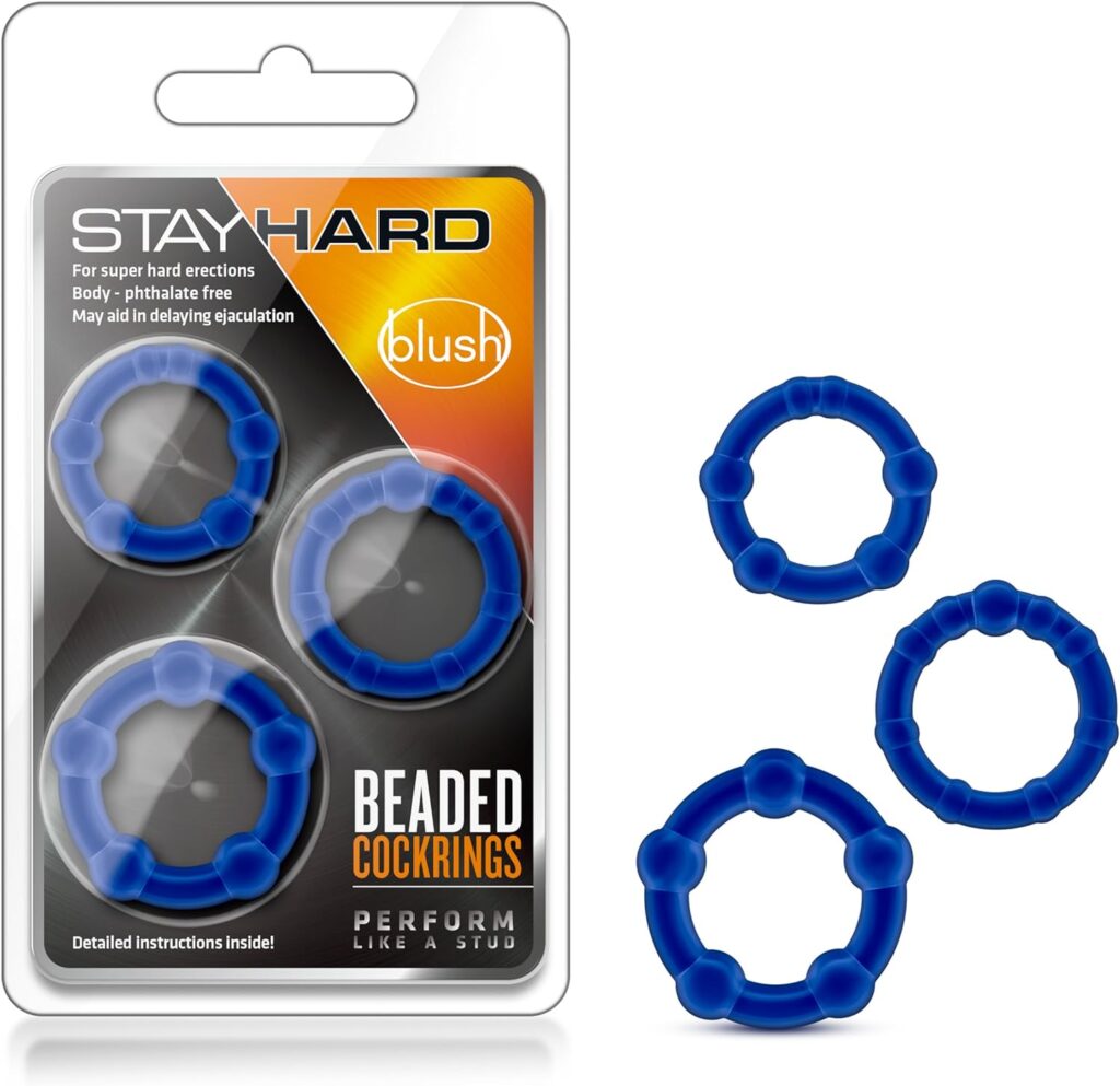 Blush Genuine Stay Hard Beaded Cock Rings in 3 Sizes - Soft, Super Stretchy - Increase Stamina - Longer, Harder, Bigger Thick Erections - Add Girth - Male Enhancement Sex Toy for Men, Couples - Blue