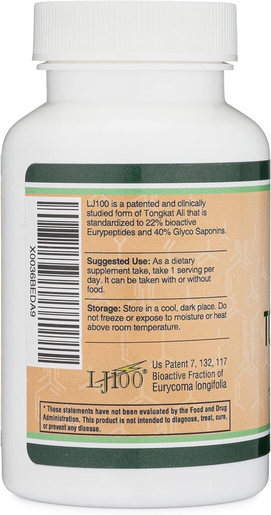 LJ100 Tongkat Ali for Men (120 Capsules) - Only Clinically Proven and Patented Mens Heath Supplement Tongkat Ali Formula (LJ100 Std to 40% Glycosaponins, 22% Eurypeptides) by Double Wood