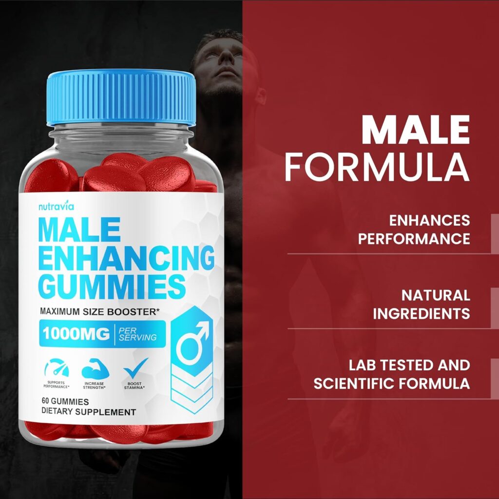 Male Enhancing Supplement Gummies - 6 in 1 Testosterone Booster Gummies for Men, Stamina Test Boost Gummy for Men with Horny Goat Weed, Tribulus, Maca Root Boost Energy, Performance (60 Gummies)