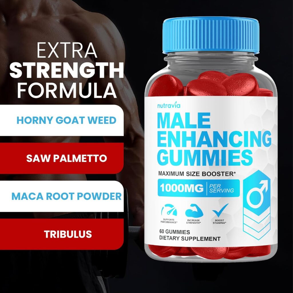 Male Enhancing Supplement Gummies - 6 in 1 Testosterone Booster Gummies for Men, Stamina Test Boost Gummy for Men with Horny Goat Weed, Tribulus, Maca Root Boost Energy, Performance (60 Gummies)