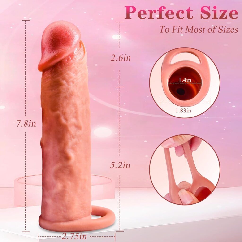 Penis Sleeve Extender Enlarger, Silicone Cock Sleeve Extension Sheath Penis Ring with Ball Stretcher for Enlarge Thicken, Reusable Condom Realistic Dildo Penis Pump, Adult Male Sex Toys for Men Couple