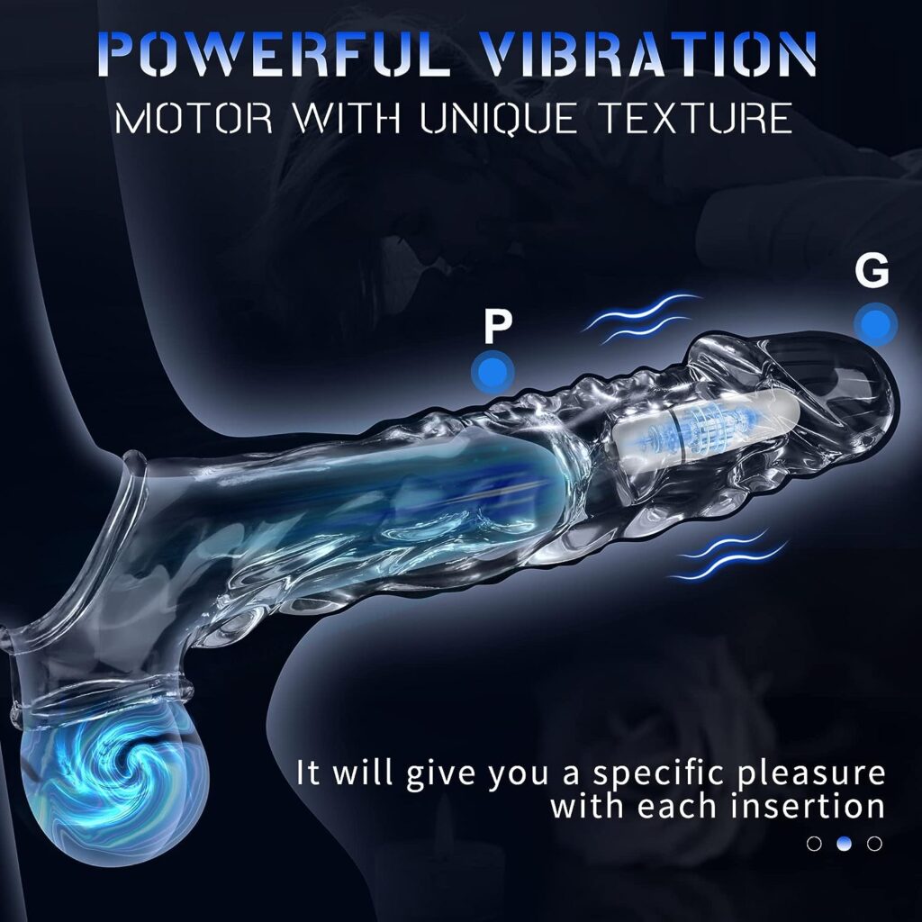 Reusable Penis Sleeve with Vibrator Penis Ring,3.6 inch Clear Penis Sleeve Cock Ring Extender Ultra-Soft Penis Enlarger for Couples Vibrating Dildo for Cock Enlarger Sex Toys for Men