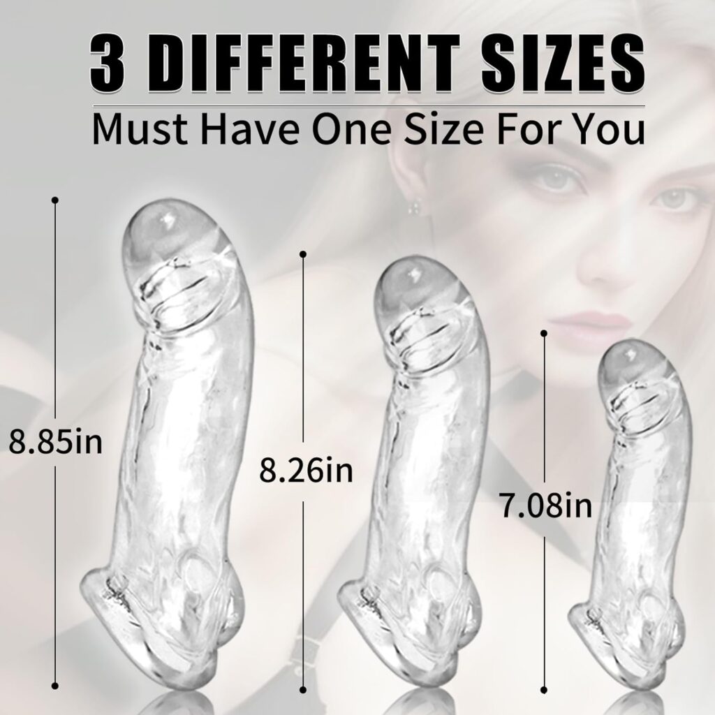 3 Sizes Penis Sleeves, Reusable Penis Sleeve Extender, Silicone Penis Extension, Odorless Cock Sleeve with Strap, Cock Enlarger, Male Penis Sex Toys, Dick Sleeves Set, Penis Sheath, Delay Ejaculation