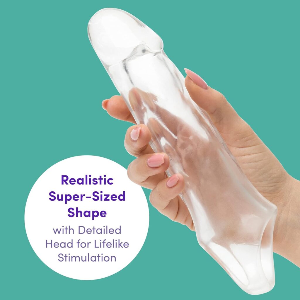 Lovehoney Mega Thick Clear Penis Sleeve – 2 Extra Inches Penis Extender with Ball Loop - Girth Sleeve for Sex