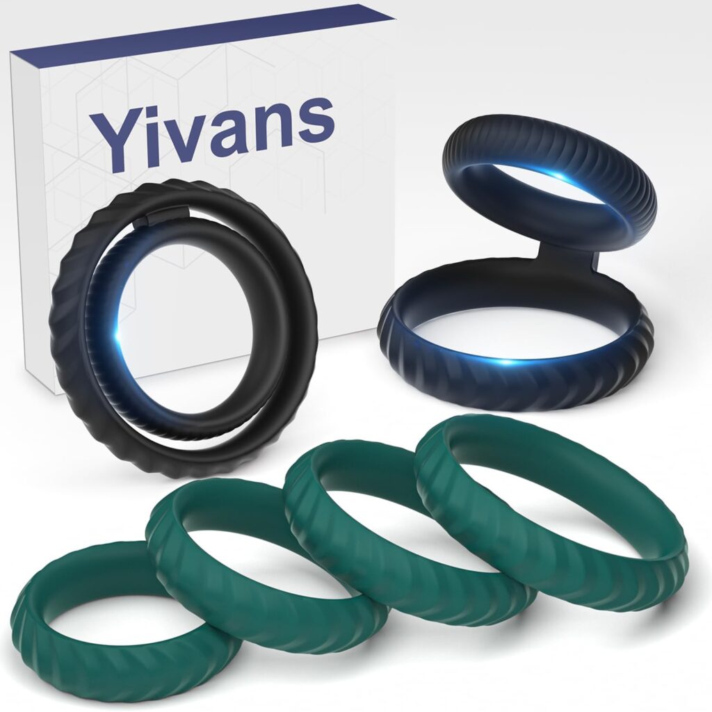 Yivans Silicone Penis Rings Set Sex Toys for Men 6 Pcs Different Sizes Silicone Cock Ring for Erection Enhancing Adult Sex Toys for Men or Couple(Dark Green)