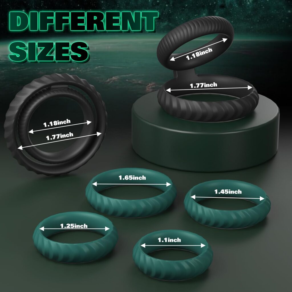 Yivans Silicone Penis Rings Set Sex Toys for Men 6 Pcs Different Sizes Silicone Cock Ring for Erection Enhancing Adult Sex Toys for Men or Couple(Dark Green)