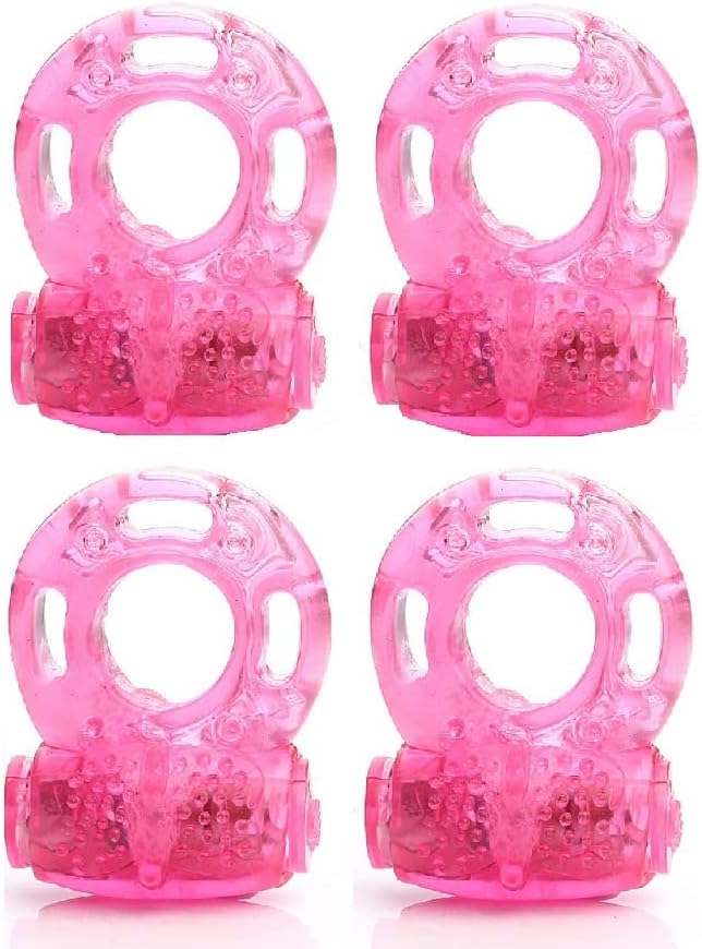 2 Pcs Vibrating Clitoral Stimulator Cock Ring, Silicone Penis Ring with Vibrator Ejaculation Delay Erection Enhance Adult Erotic Sex Toys for Men Couples (Pink)