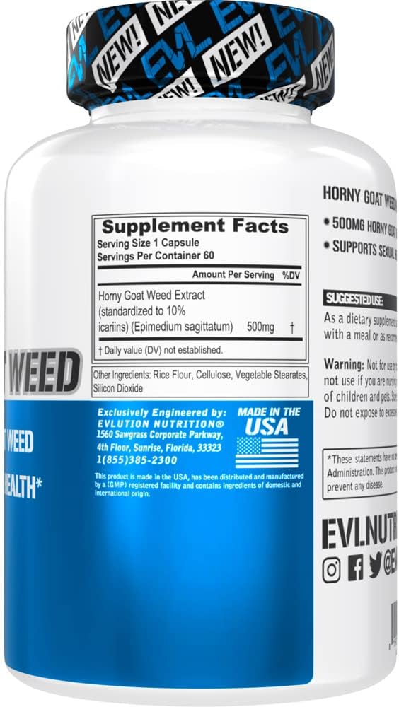 EVL Horny Goat Weed for Men - Invigorating Male Enhancing Supplement for Performance Size Energy and Stamina with Horny Goat Weed Extract - Male Libido Booster Testosterone Supplement for Men