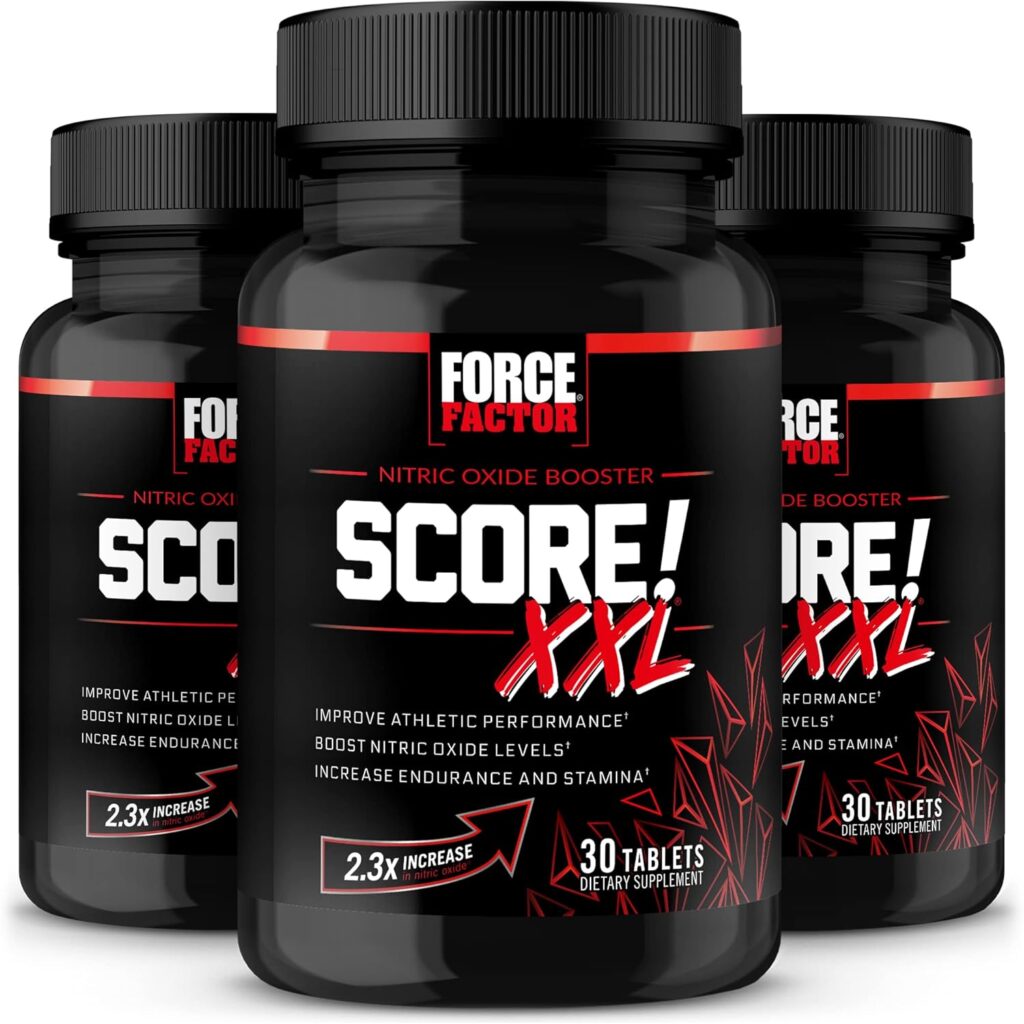 FORCE FACTOR Score! XXL, 3-Pack, Nitric Oxide Booster Supplement for Men with L-Citrulline, Black Maca,  Tribulus to Improve Athletic Performance, Increase Stamina,  Support Blood Flow, 90 Tablets