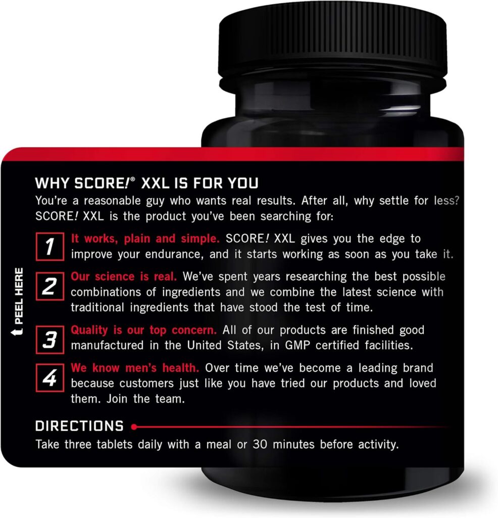 FORCE FACTOR Score! XXL, 3-Pack, Nitric Oxide Booster Supplement for Men with L-Citrulline, Black Maca,  Tribulus to Improve Athletic Performance, Increase Stamina,  Support Blood Flow, 90 Tablets