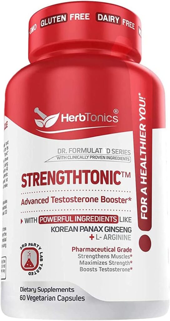 Herbtonics Testosterone Booster for Men Male Enhancing Pills - Enlargement Supplement Increase Size, Energy Strength  Stamina Enhancement Ginseng Pill  Tribulus Terrestris 60 Vegan Capsules