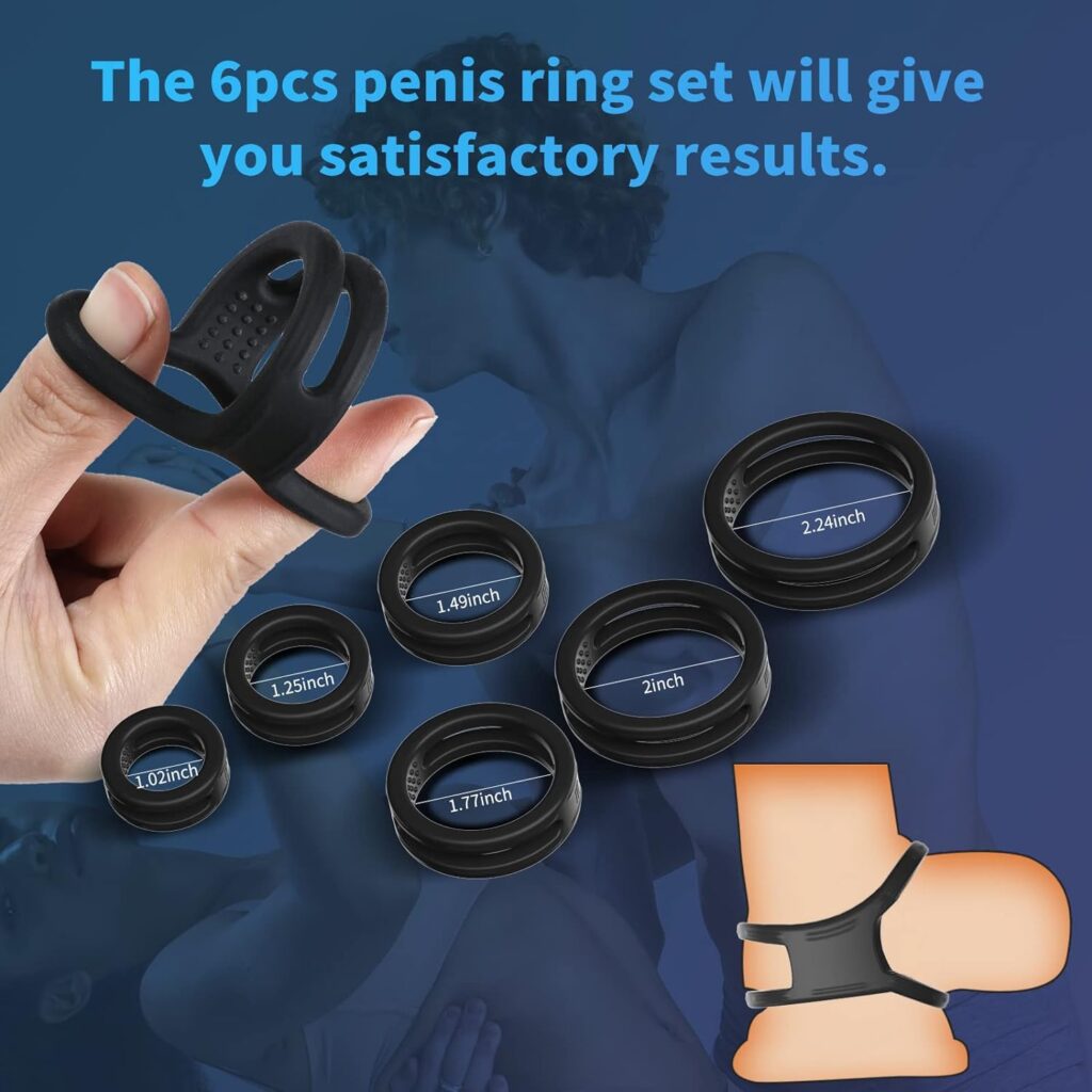 Silicone Penis Rings Set with 6 Different Sizes Cock Rings for Erection Enhancing, Long Lasting Stronger Sex Toy, Adult Sex Toys  Games