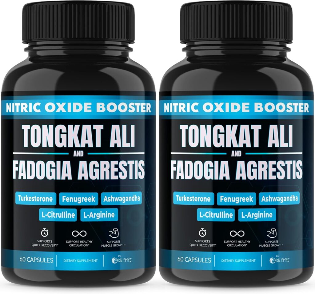 Dr. Emys (2 Pack Tongkat Ali Fadogia Agrestis Nitric Oxide Ashwagandha Supplement for Men with L Arginine Citrulline Fenugreek - Booster Turkesterone Pre Workout Pump (120 Capsules).