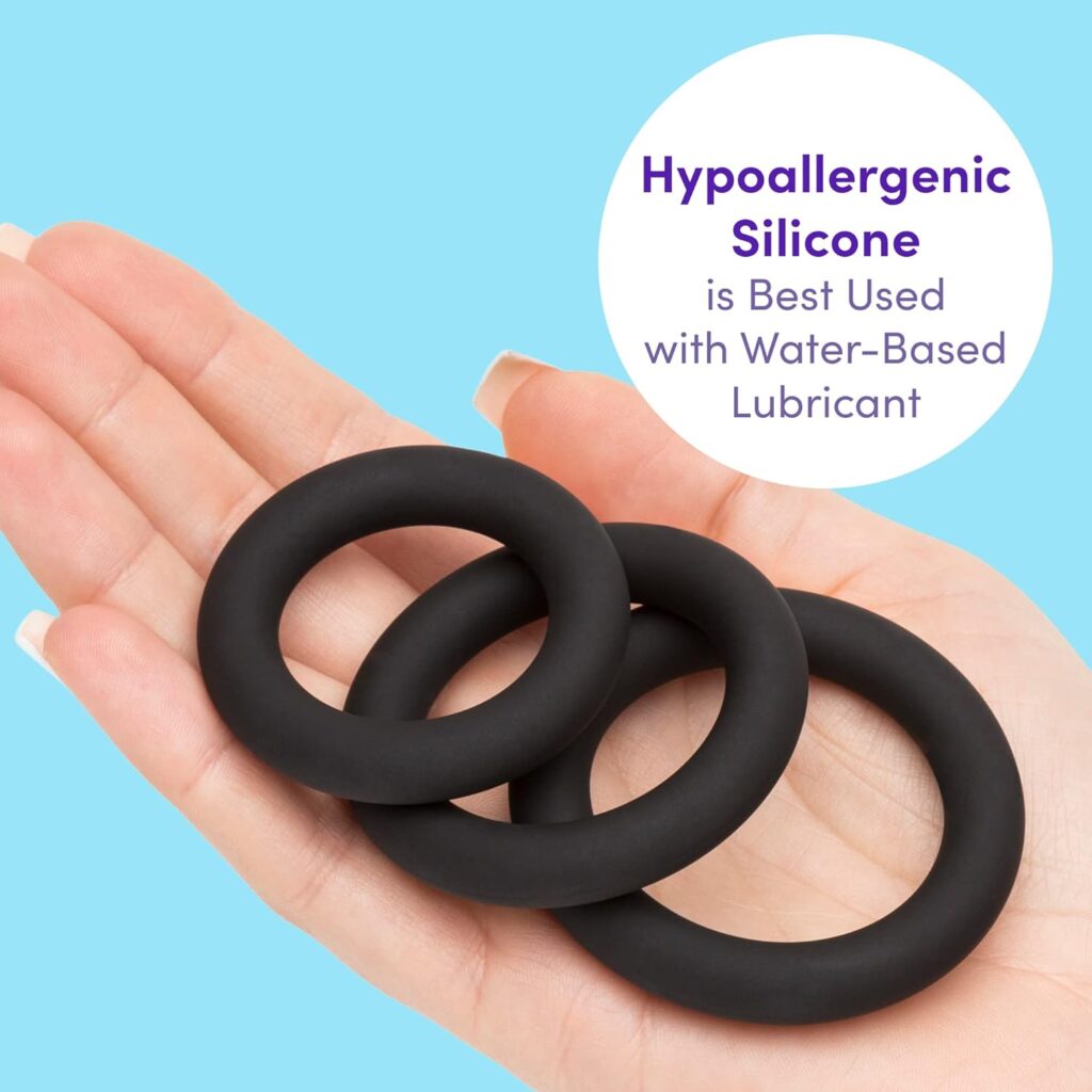 Lovehoney Get Hard Triple Cock Ring Set - Extra Thick Silicone Ring Set - 3 Ring Sizes - Cock and Ball Rings for Men - Waterproof Pleasure Ring - Black Ring Set