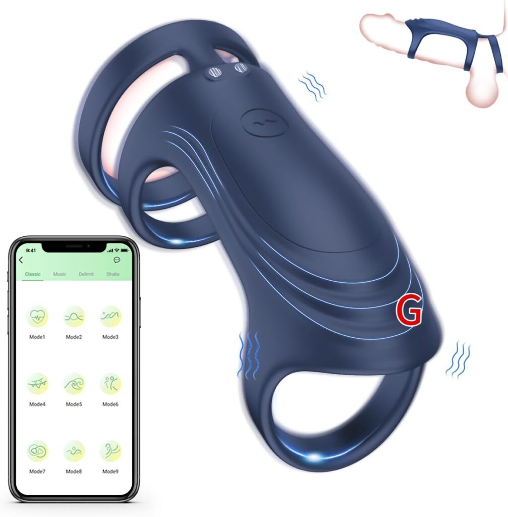 Vibrating Cock Ring Wearable Penis Ring, Sex Toys for Men Vibrator Adult Sex Toys for Couples, APP Control Silicone Stretchy Penis 3 Rings for G Spot Stimulator with 9 Vibrations