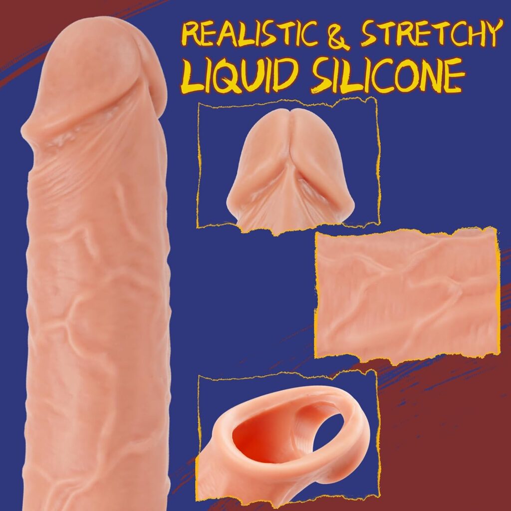 Vibrating Male Sex Toys Penis Extender Sleeve Set—Detachable Cock Sleeve Vibrator with 10 Vibrations, Realistic Penis Ring for Men Couples Penis Enlargement, Prolonged Erection