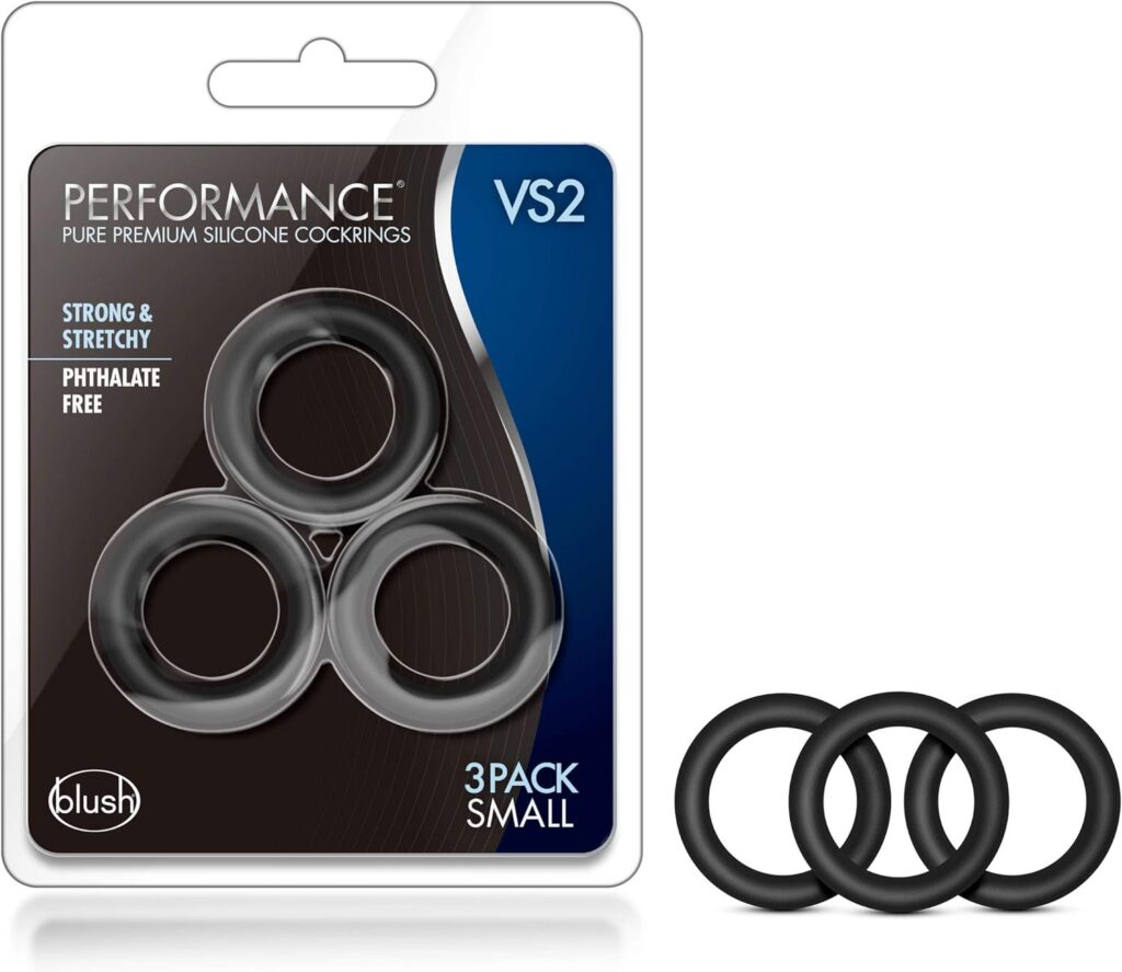 Blush Performance VS2 - Puria Silicone Penis Cock Ring - Stretchy and Durable Erection Enhancing C-Rings Set - 1.25 Wide - Can Use with Strap On Harness - 3 Pack Male Enhancement Sex Toy - Black