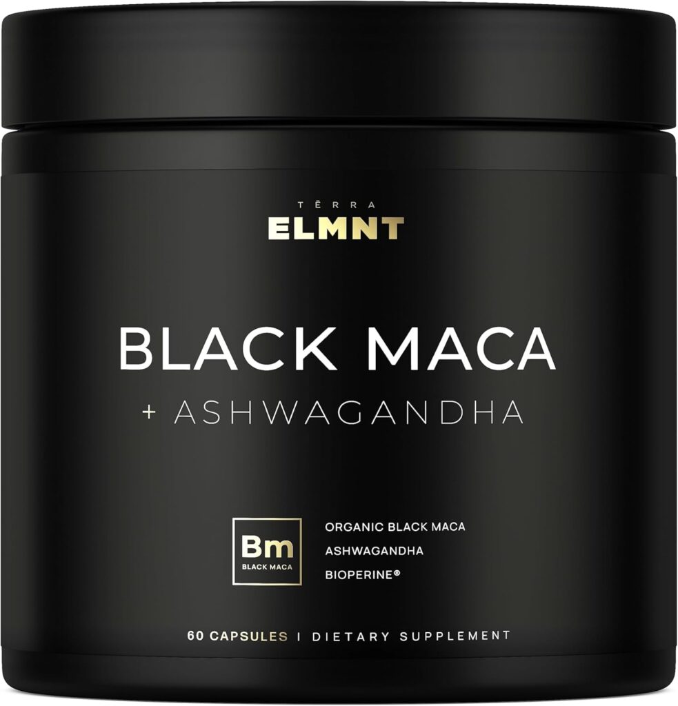 ELMNT 40,000mg 40x Strength Organic Black Maca Root with Ashwagandha - Highest Potency Black Maca Root Capsules for Men - 100% Pure Maca Peruana Powder Organic, Gelatinized, Non-GMO - 60 Pills