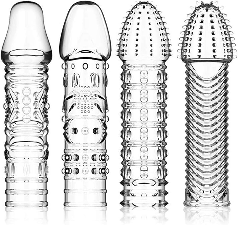 FST 4 Pcs Silicone Penis Sleeves Reusable Condoms Cock Enlarger Penis Erection Sex Toy for Men Transparent