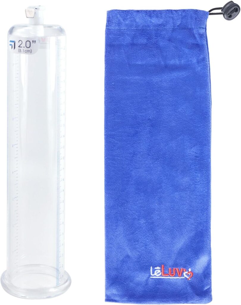 LeLuv 2.00 x 9 Penis Pump Vacuum Cylinder, Seamless Untapered Clear Acrylic Adult Toy with Measurement Marks and Locking Fitting