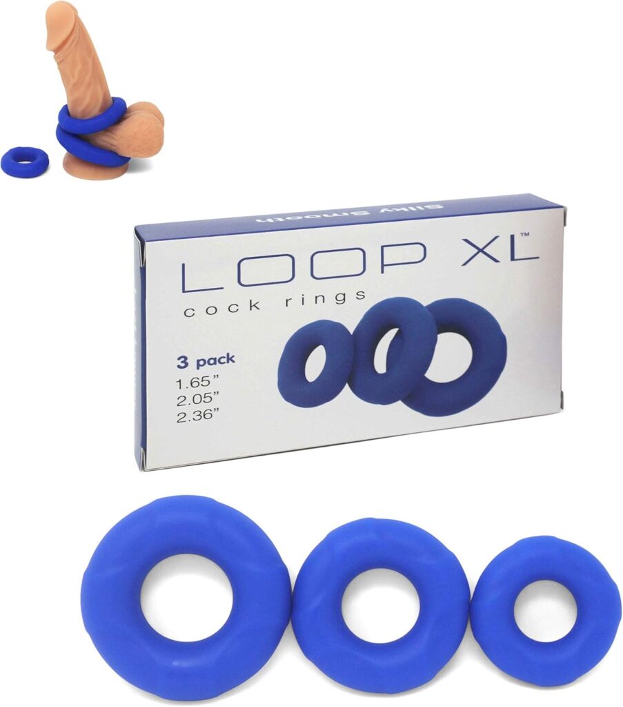 LOOP XL Cock Rings - Medical Grade Silicone Penis Enhancer Set for Men - Last Longer  Get Harder Erections - Supports ED - Set of 3 Small Medium Large - Blue