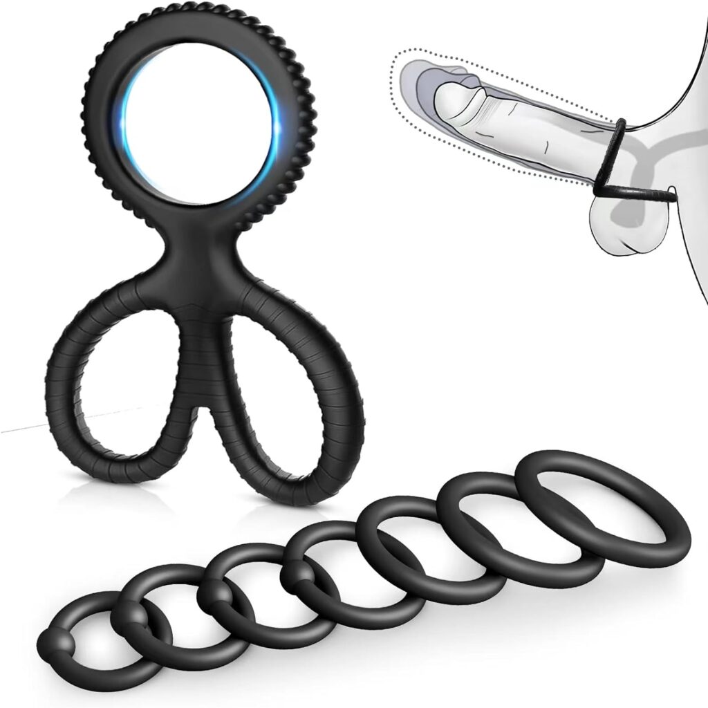 Penis Rings Set with 8 Different Sizes Cock Rings for Erection Enhancing，Long Lasting Stronger Adult Sex Toy，Soft Stretchy Silicone Cock Ring for Men Couple Sexual Pleasure Enhancing Black