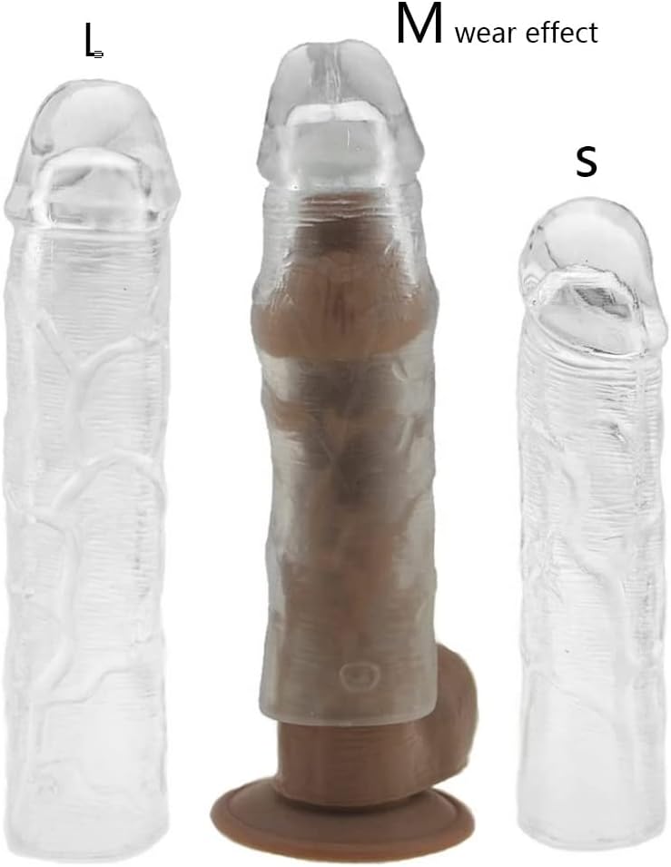 SHEQU Reusable Penis Sleeve Extender Ultra-Soft Extension Sex Toy Cock Enlarger Condom Sheath Delay Ejaculation Toys Men (3pcs Small, Medium and Large Included)