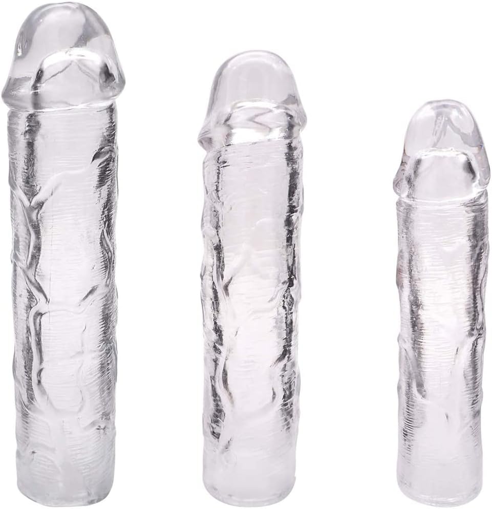 SHEQU Reusable Penis Sleeve Extender Ultra-Soft Extension Sex Toy Cock Enlarger Condom Sheath Delay Ejaculation Toys Men (3pcs Small, Medium and Large Included)