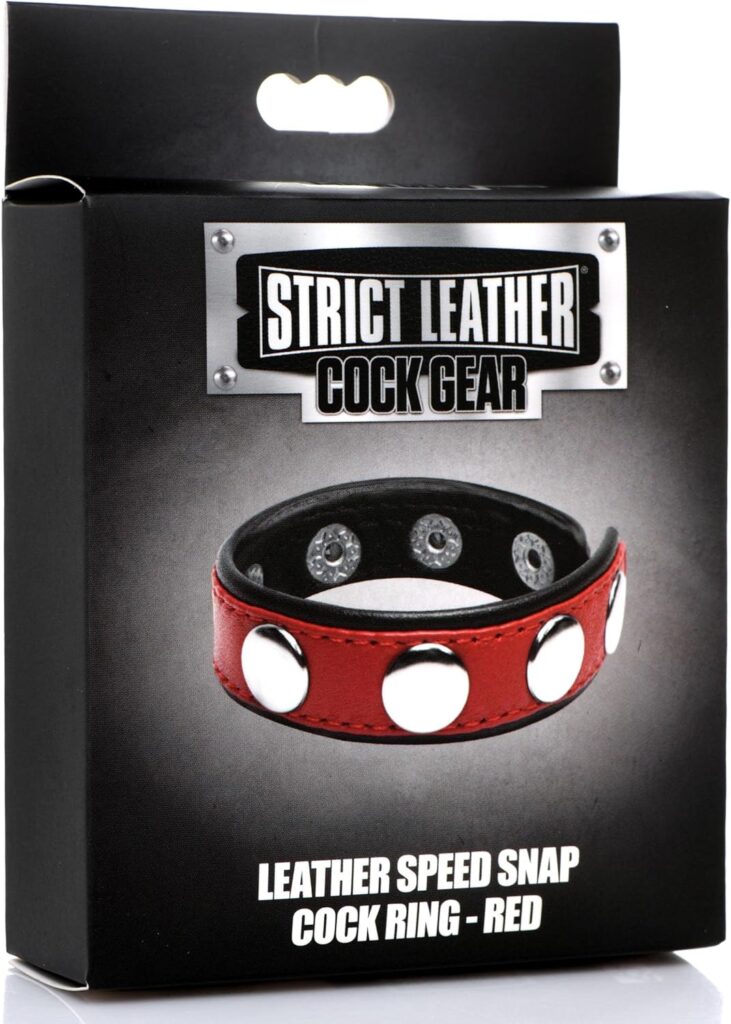 Strict Leather Cock Ring Black Studded Leather Speed Snap-On Ring for Men or Couples, Harder Longer Erection Enhancer, Adjustable Cock Ring, Stay Hard Male Enhancement - Red