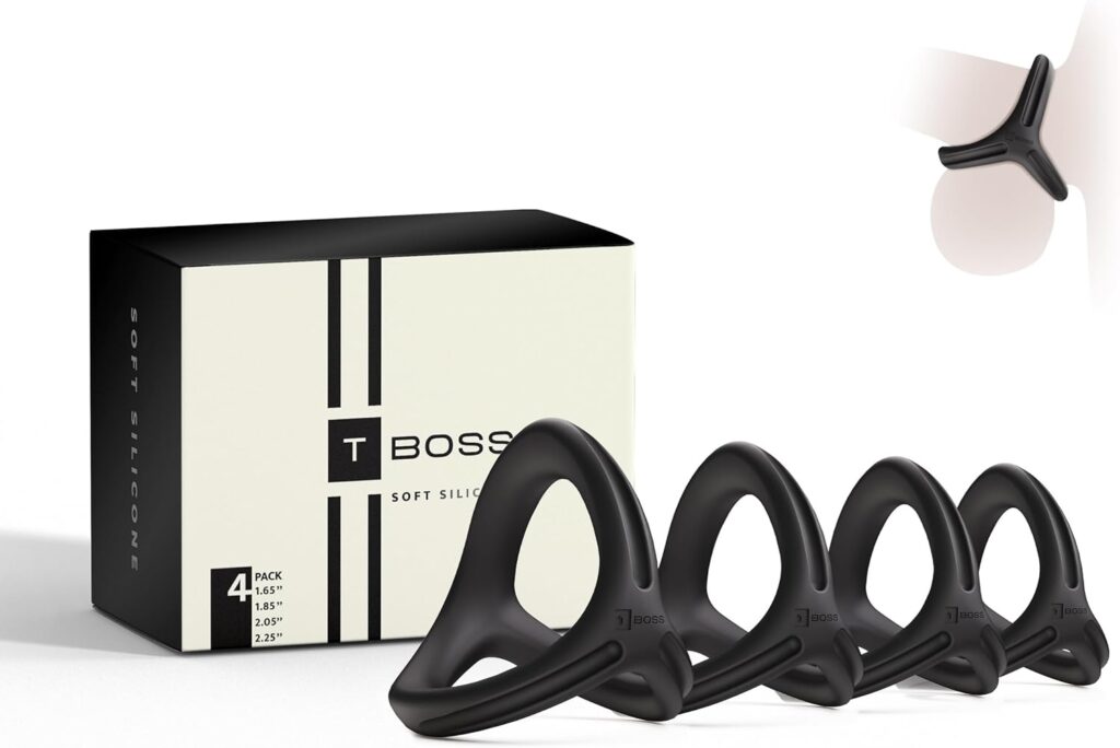 T-BOSS 4 Different Size Cock Rings, Penis Rings - Premium Soft Silicone Cock Ring - Better Sex