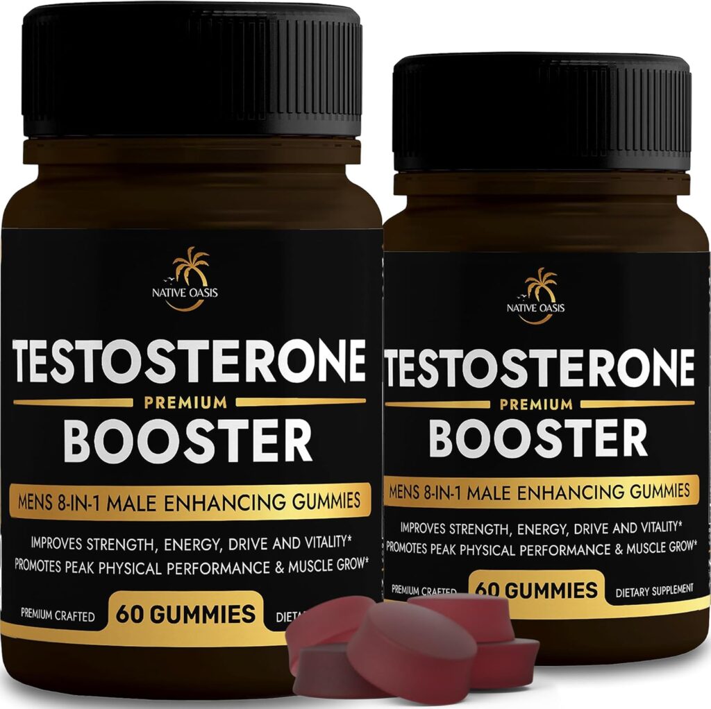 (2 Bottles) Testosterone Booster Gummies | Superior 8-in-1 Complex | Maca, Ashwagandha, L-Arginine, Tribulus  More | Male Enhancement Test Booster for Men | Energy and Performance Enhancer | 120ct.