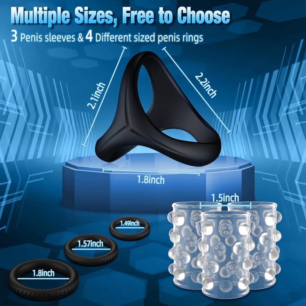 Mens Penis Ring Set,3 Penis Sleeves  4 Different Sizes Cock Stimulation Pleasure Rings for Men Erection Sex,Reusable Silicone Penis Extender Couple Sex Toys