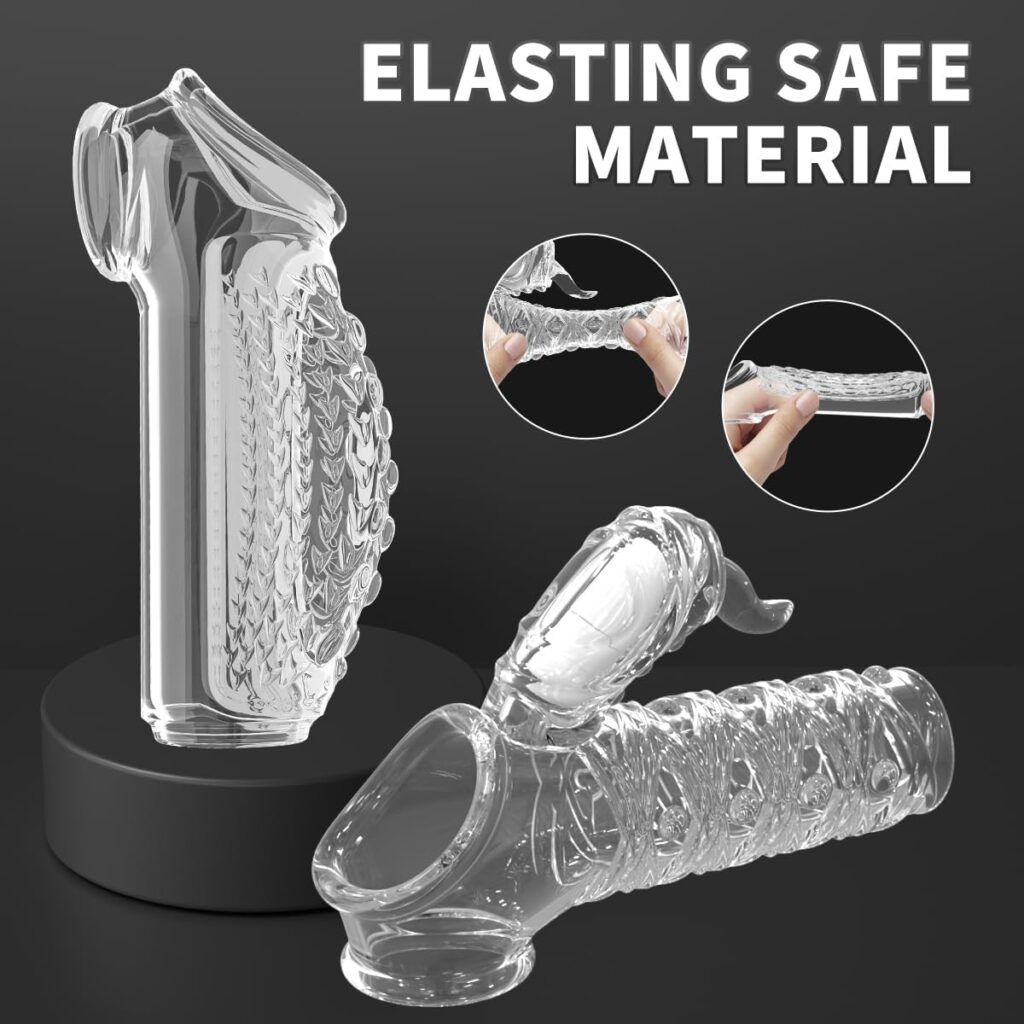 Penis Sleeve Sex Toys,Vibrating Penis Ring Sex Toys for Men with Cock Sleeve,2Pack Clear Penis Enlargement Sleeve Mens Vibrator Adult Sex Toys for Erection Enhancement Adult Toy for Men Couples