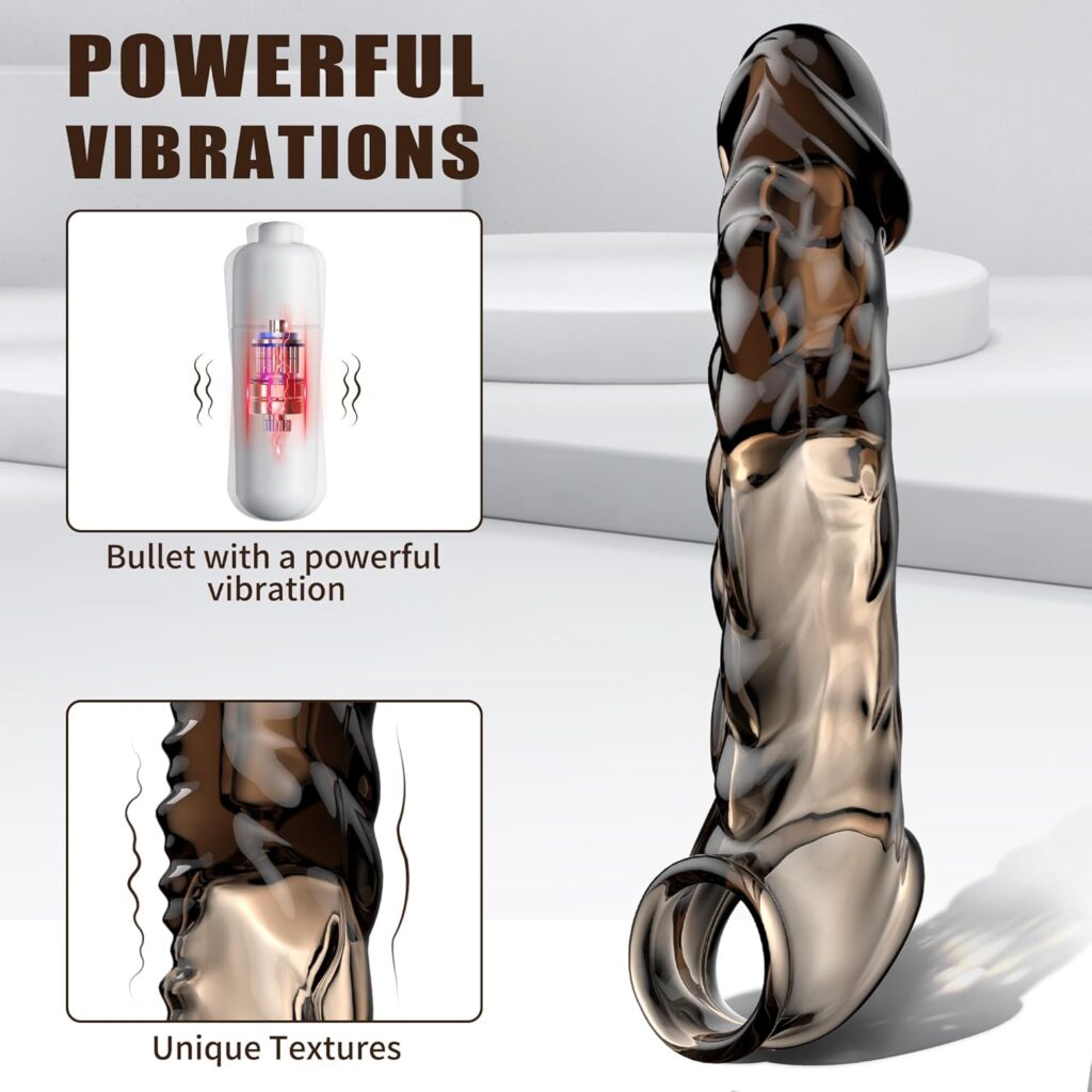 Reusable Vibrator Penis Sleeve with Cock Ring - 3.6 inch Black Clear Penis Extender Male Sex Toy,Ultra-Soft Penis Ring Sex Toys for Men and Couple Play