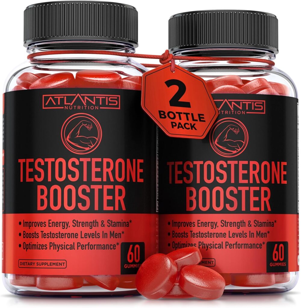 Testosterone Booster For Men Gummies - Enhances Strength  Stamina - Optimizes Physical Performance  Male Enhancement - Made With Tribulus, Horny Goat Weed, Maca Root  More. 2-Pack (120 Gummies)